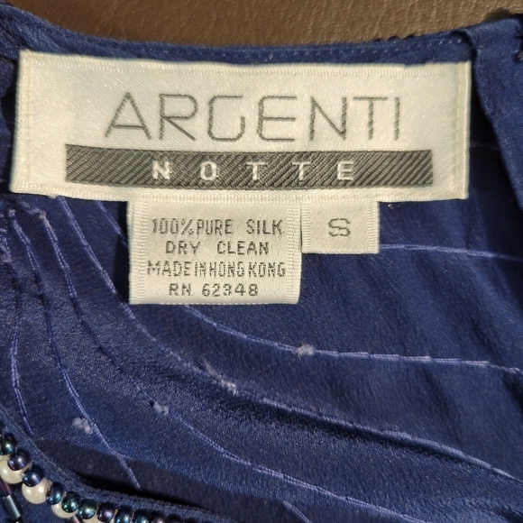 Vintage Argenti Notte Silk Blue Long-sleeve Beaded Pearl Evening Blouse - Picture 4 of 4